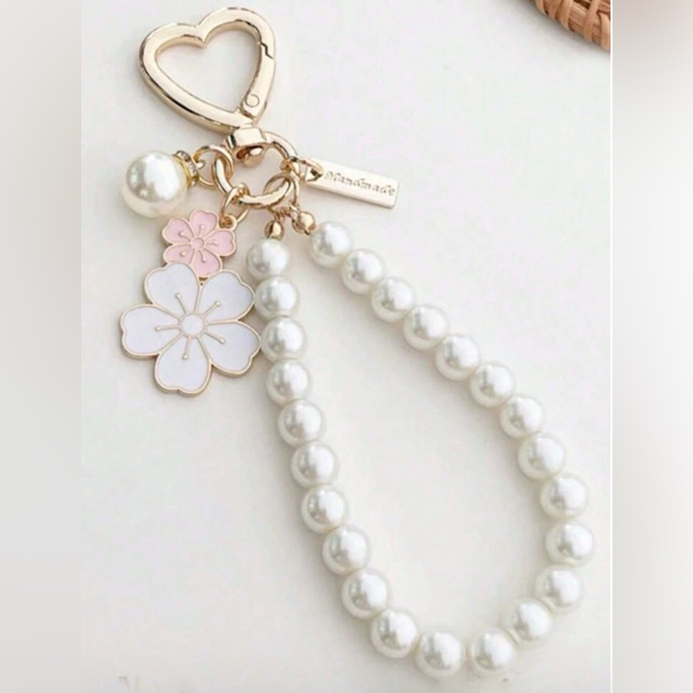 Pearl Keychain with Floral Charms